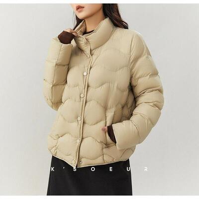 秋冬羽绒服女短款轻薄时尚简约立领波浪纹白鸭绒外套潮中等