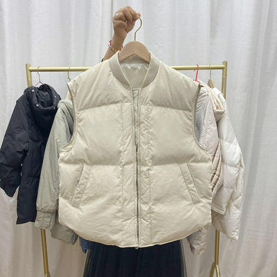 秋冬棒球领短款羽绒服马甲女时尚韩版百搭白鸭绒背心外套中等