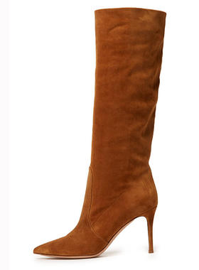 灰色棕色蓝色绒面细高跟尖头亚马逊速卖通外贸款欧美女士及膝长靴