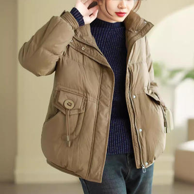 2025秋冬款保暖时尚白鸭绒羽绒服女轻薄立领文艺气质短款面包服潮