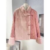 进口水貂毛桑蚕丝棉服女短款 新宋锦中国风立领整貂皮绣花外套皮草