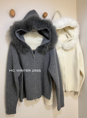 【狐狸大毛领外套】欧洲站冬新款拉链羊毛针织氛围感毛衣11960