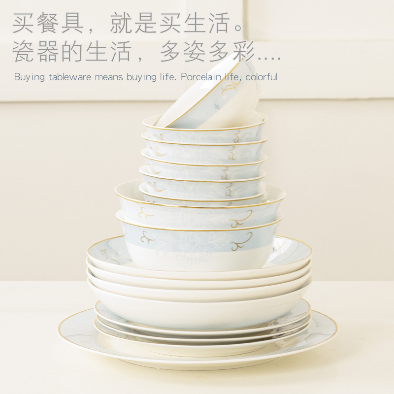 碗碟套装家用2024新款 陶瓷碗筷子组合骨瓷简约中式轻奢送礼餐具