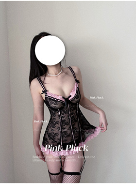 Pink Pluck*赫本 黑粉蕾丝内衣套装少女感芭蕾风透视吊带裙带网袜