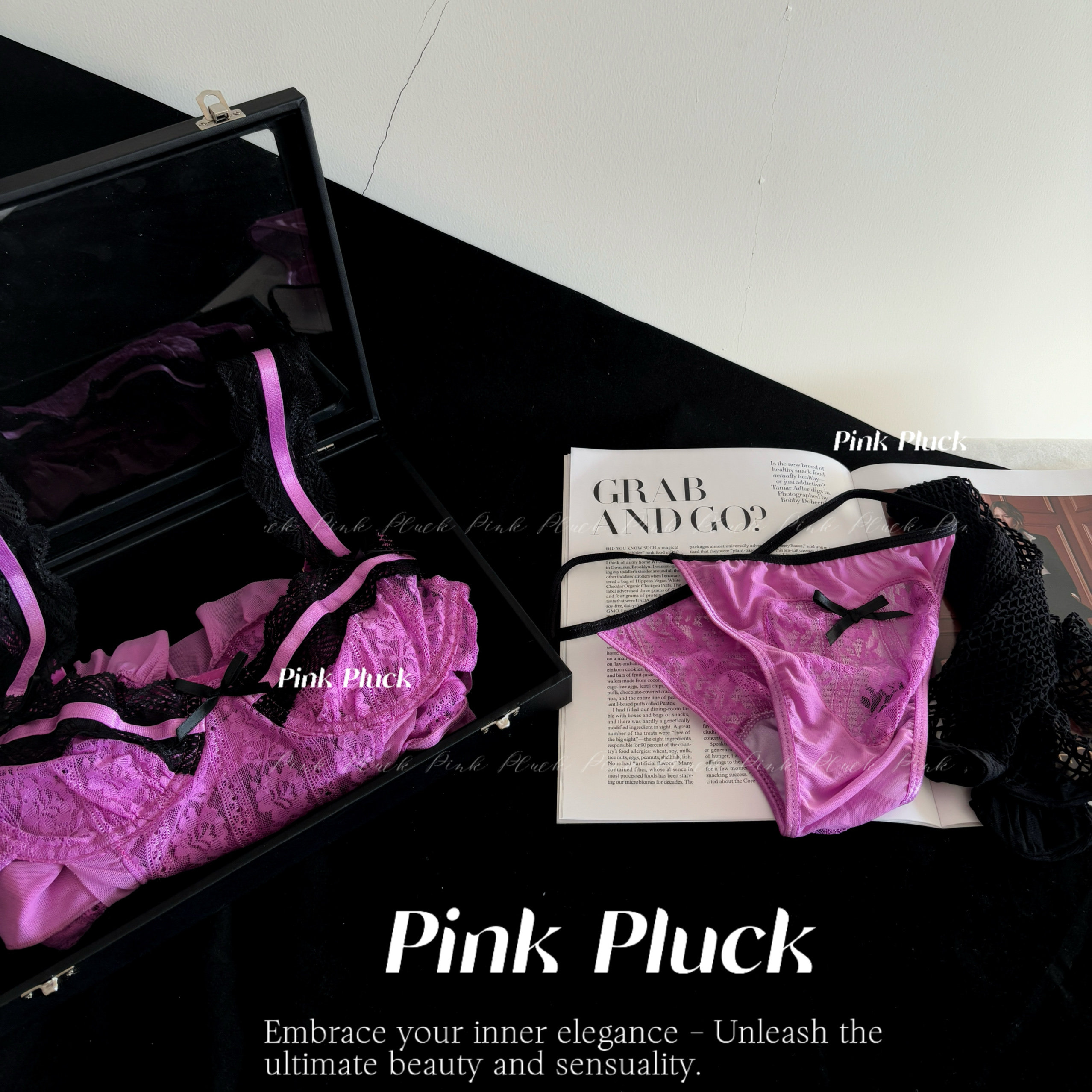 Pink Pluck*独钟  优质蕾丝性感睡裙露背套装纯欲紫色超性感推荐