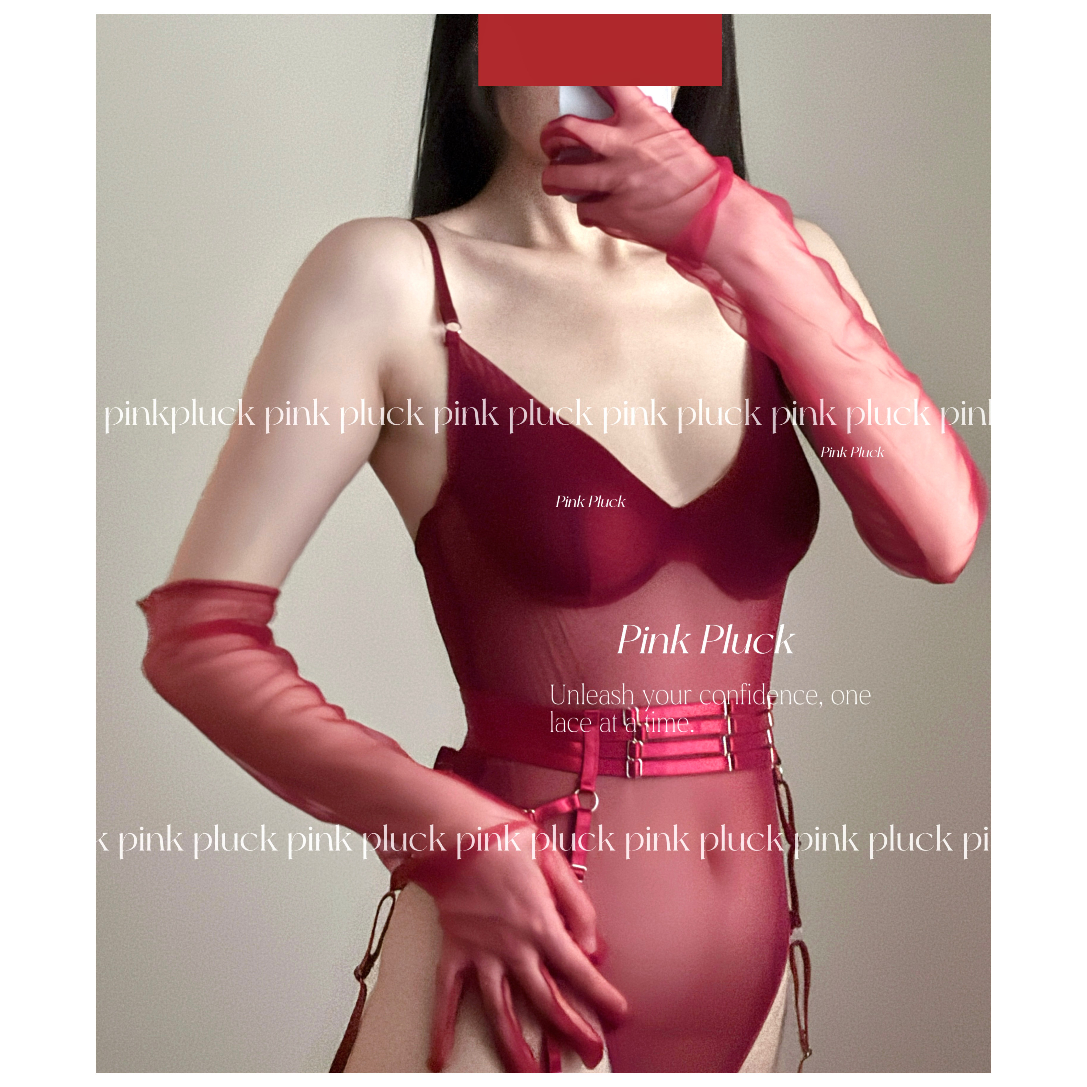 Pink Pluck偏爱*性感蕾丝网纱吊带红色女款内衣连体衣套装 酷girl