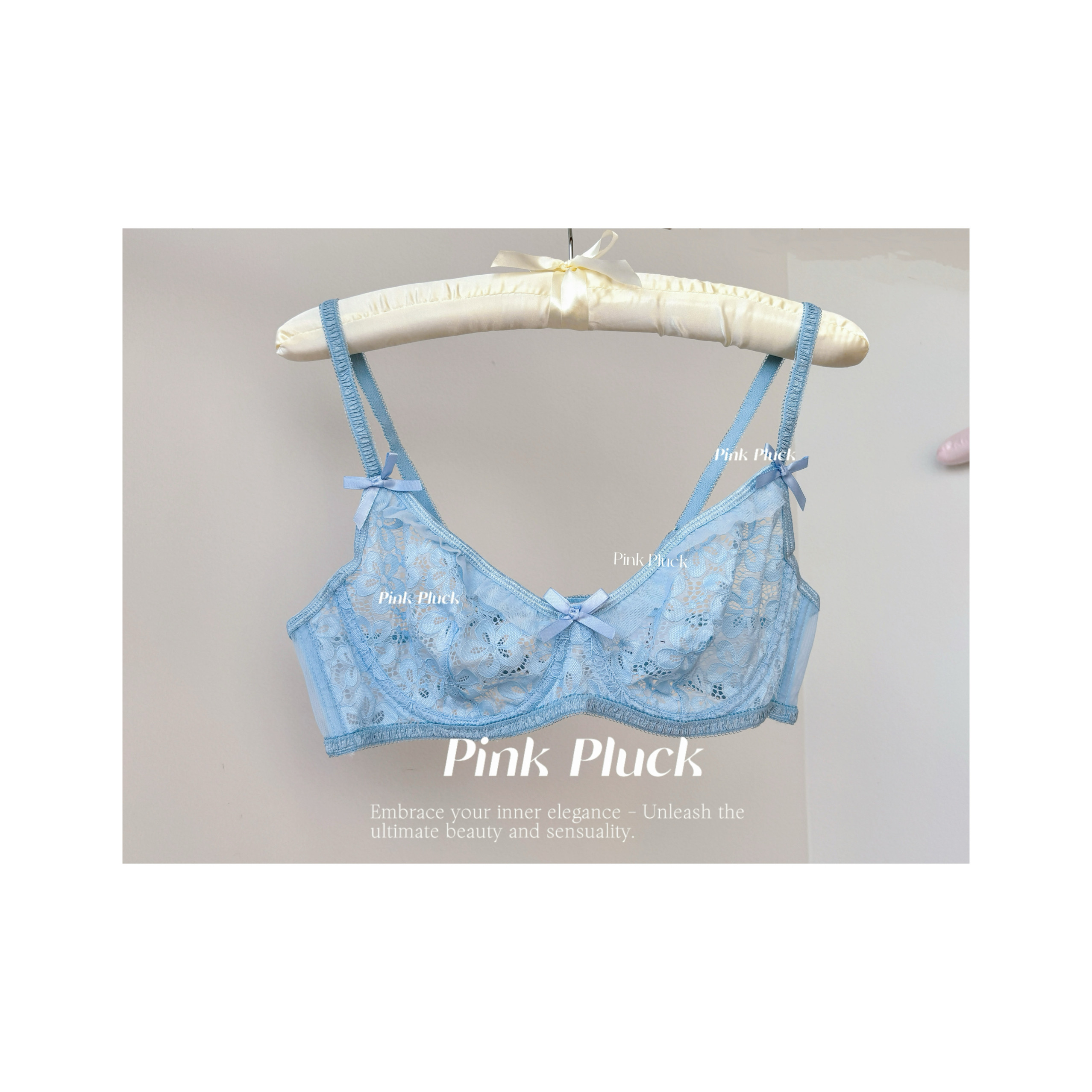 Pink Pluck*洱海 优质蕾丝木耳边文胸丁字裤蝴蝶结性感内衣套装