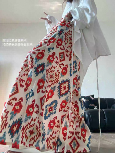 棉绸裙裤-休闲裤夏季宽松百搭人造棉带双口袋大脚裤子裙裤女大码