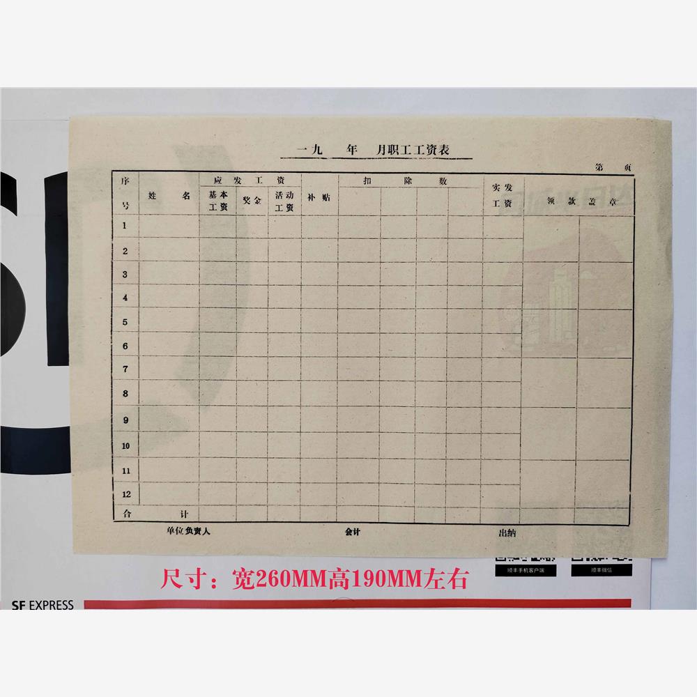 工资表老式旧支付明细16