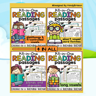 经典护眼款自然拼读phonics reading passages阅读理解练习作业纸
