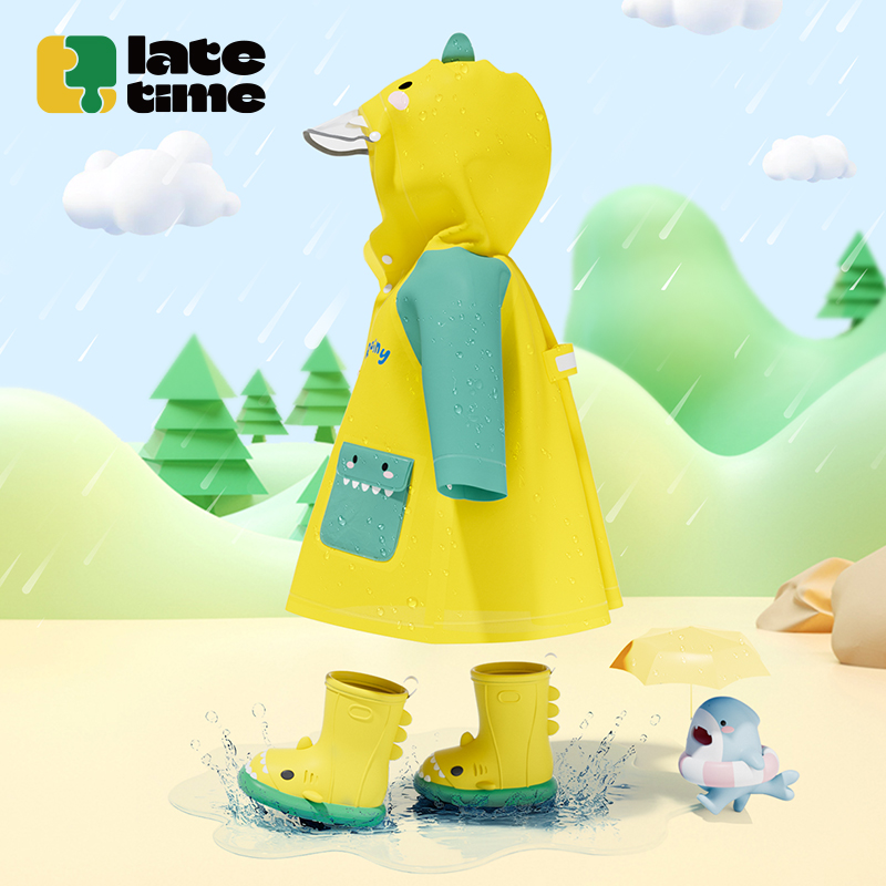 卡通小鲨鱼儿童雨衣单人带书包位