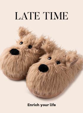 latetime可爱潦草狗西高地炸毛棉拖鞋女秋冬季居家保暖毛毛拖鞋女