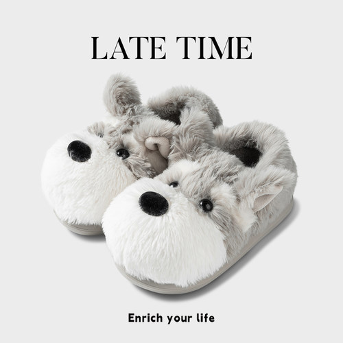 latetime雪纳瑞棉拖鞋包跟冬季