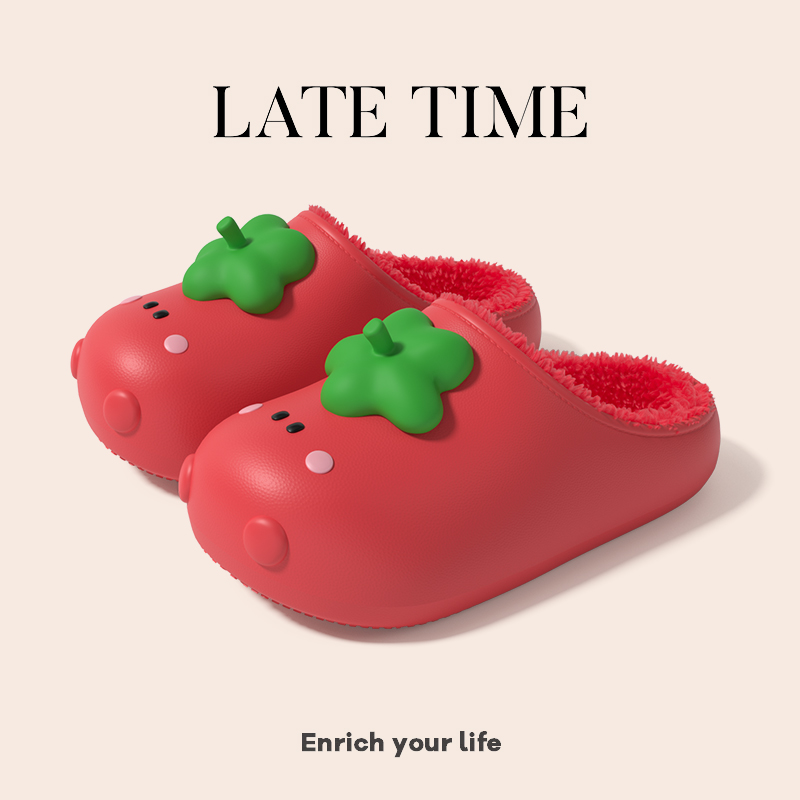 latetime可爱西红柿番茄棉拖鞋