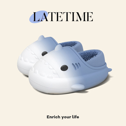 latetime儿童渐变鲨鱼棉拖鞋男