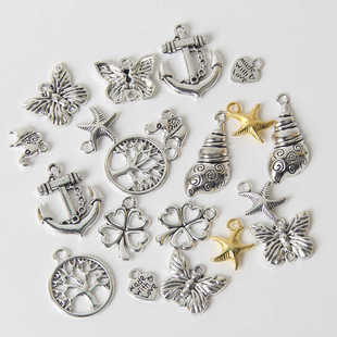 手工diy饰品材料古银色合金生命之树海星贝壳手链项链的吊坠挂件