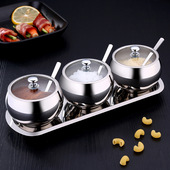 有盖调味瓶罐304不锈钢油盐罐调味罐套装 SSGP厨房调料盒 家用套装