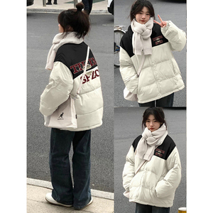 美式撞色小个子羽绒服女冬季2024年新款加厚初中生保暖面包服棉服