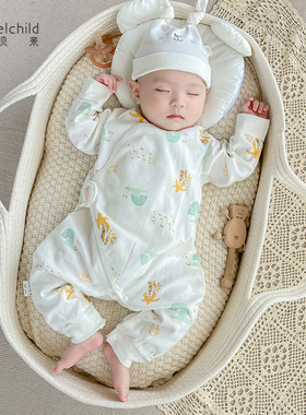 孕妈有礼2件装纯棉薄款新生儿连体衣春秋刚出生婴儿打底哈衣爬服