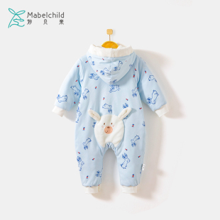 妙贝亲冬季 加厚连帽棉服婴儿连体衣卡通可爱宝宝加厚棉衣外套冬装