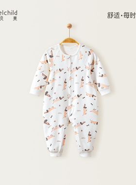 妙贝亲春秋弹性舒绒婴儿连体衣长袖保暖贴身趣味小狗宝宝哈衣爬服