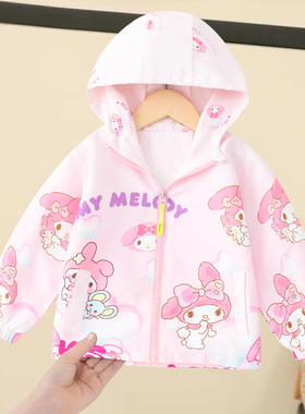 小女孩冲锋衣外套春秋季防风儿童连帽运动拉链衫宝宝粉色上衣春装