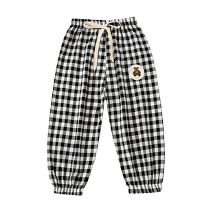男童格子防蚊裤夏季女童超薄款冰丝长裤子宝宝休闲灯笼裤儿童夏天
