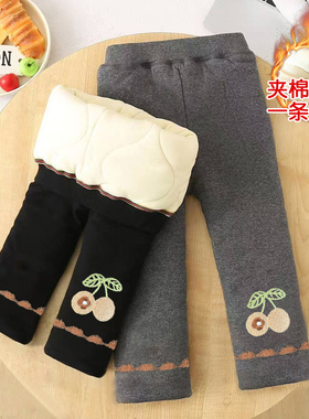 女童夹棉打底裤秋冬款儿童加厚一条过冬裤子宝宝修身保暖棉裤黑色