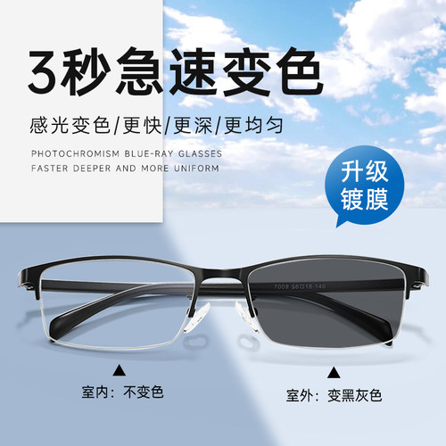 自动感光变色眼镜男款半框