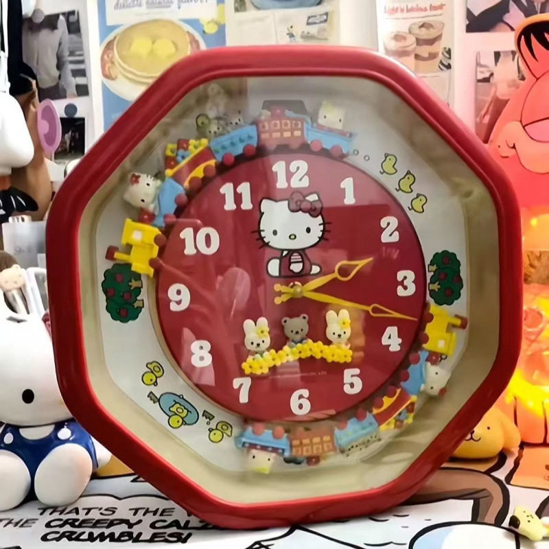HelloKitty旋转小火车时钟客厅卧室装饰时钟挂钟创意生日礼物
