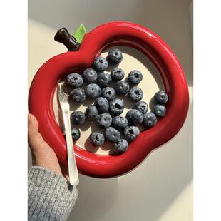 红苹果盘子红苹果餐盘陶瓷水果盘甜品盘装饰盘点心盘托盘可爱盘子