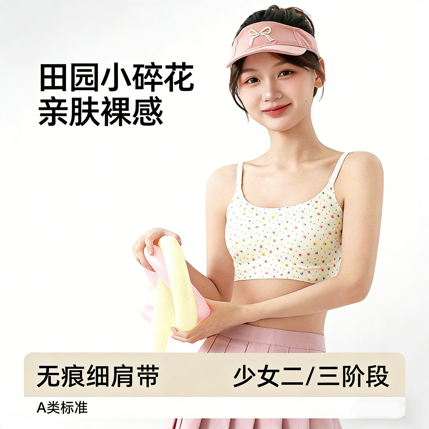 少女碎花文胸儿童青春发育期初中学生亲肤无痕细肩带抹胸吊带内衣