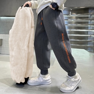 男童加厚绒羊羔绒运动裤胖宝宝裤子2025冬季大童加一体绒棉裤爆款