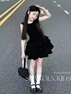 女童裙子高级感夏韩系黑色连衣裙儿童女孩背心蛋糕裙夏季2026新款