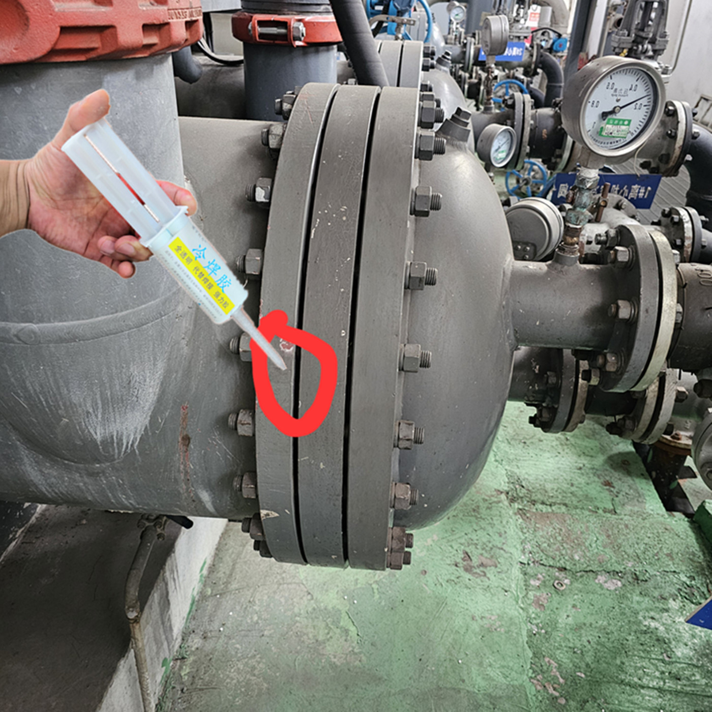 铁管法兰盘缝漏气修补胶水消防管