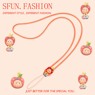 手机挂脖长挂绳可爱星星人硅胶耳机钥匙u盘挂件ccd相机链工牌橙色