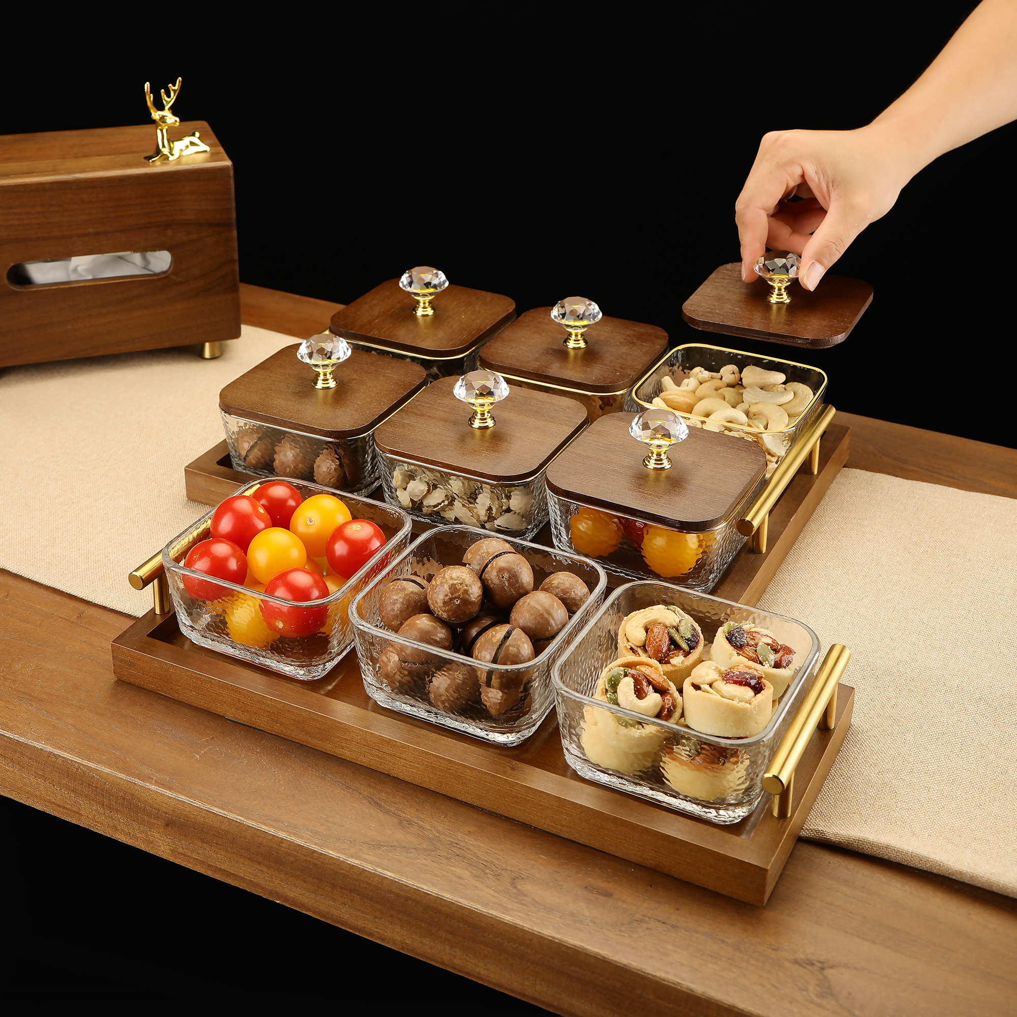 高档茶点玻璃零食糖分格客厅轻奢