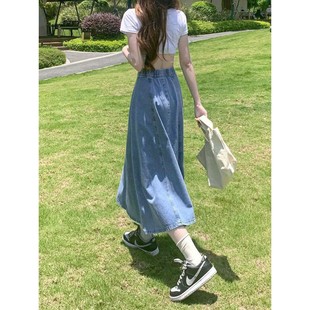 牛仔半身裙女中长款 2025高腰显瘦宽松松紧腰a字百搭伞裙 夏季 薄款