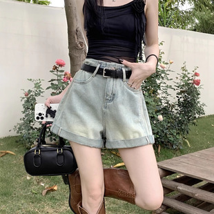 美式 女夏季 大码 高街牛仔裤 子潮 胖MM显瘦a字热裤 梨形身材阔腿短裤