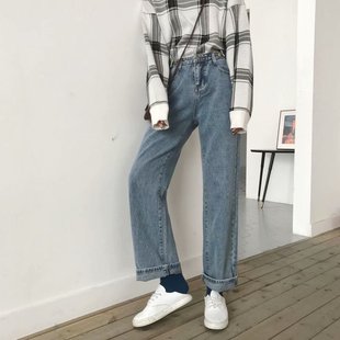 宽松显瘦阔腿裤 夏阔脚裤 学生百搭直筒裤 女高腰垂感韩版 复古牛仔裤
