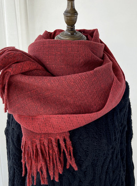 秋冬季棉麻围巾2025红围巾女冬仿羊绒纯色围巾披肩美拉德高级感
