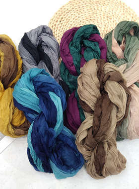 秋冬季棉麻围巾春秋麻花围巾褶皱简约百搭丝巾韩版外贸碎花披肩