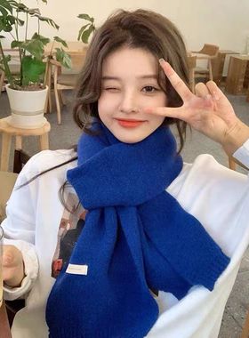 秋冬季棉麻围巾网红ins纯色毛线针织围巾女秋冬新款百搭学生情侣
