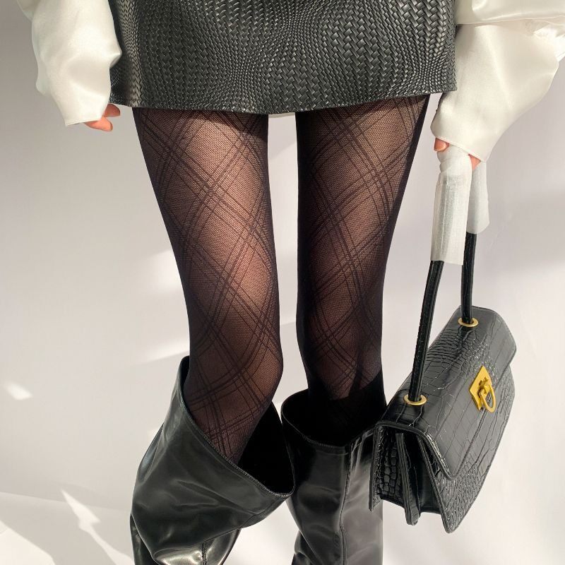 性感黑色菱形格子丝袜女黑丝连裤连裤袜/打底袜