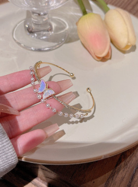 韩系时尚精致简约双层蝴蝶手镯女