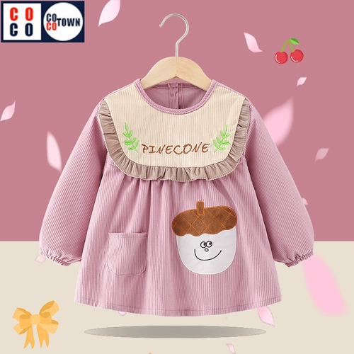 Демисезонный фартук для девочек, термобелье, милый детский водонепроницаемый нагрудник для еды, в западном стиле, анти-грязь, сзади на завязках