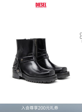 DIESEL男士时装秀OVAL D黑色短靴皮靴Y03433PR030