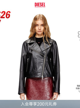[新款]DIESEL女士26早春黑色翻领机车皮衣夹克外套A219020CECH