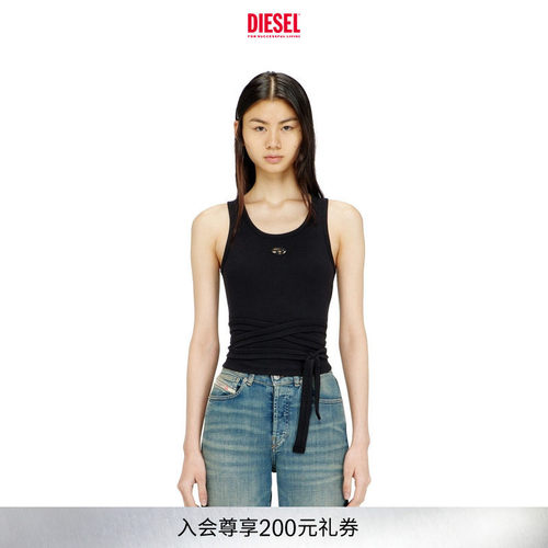 DIESEL女士OVAL D纯色简约绑带运动背心A210190EJAI