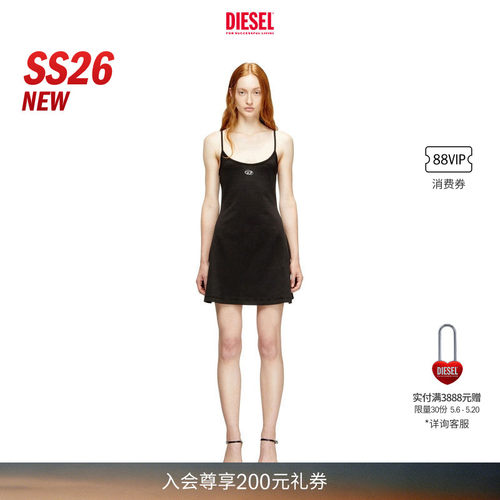 [新款]DIESEL女士26春夏OVAL D黑色吊带连衣裙短裙A199180AHQH